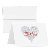 Elegantes tarjetas blancas de agradecimiento con forma de corazón, paquete de 25, perfectas para mostrar aprecio y gratitud.