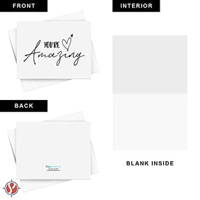 Tarjetas y sobres "You're Amazing" - Elegantes saludos plegables de agradecimiento, aliento y agradecimiento para amigos y familiares - Interior en blanco | 4,25 x 5,5” | 25 por paquete