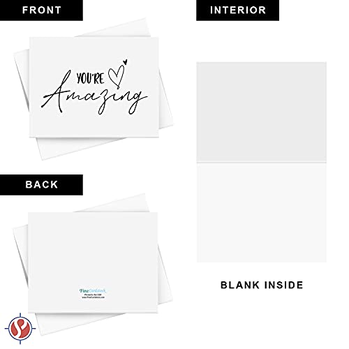 Tarjetas y sobres "You're Amazing" - Elegantes saludos plegables de agradecimiento, aliento y agradecimiento para amigos y familiares - Interior en blanco | 4,25 x 5,5” | 25 por paquete