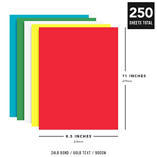 250 Sheets of Bright Multicolor Paper 8.5 x 11 for Art and Crafts, Invitations, and More!