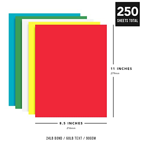 250 hojas de papel multicolor brillante de 8,5 x 11 para arte y manualidades, invitaciones y mucho más.