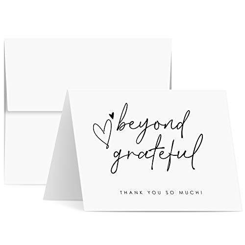 Beyond Grateful Thank You So Much Cards, Elegant Fold Over Greetings - A2 - 25 per pack