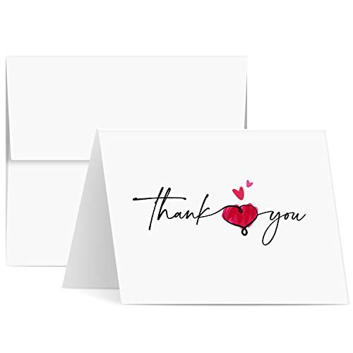 Valentine's Day Thank You Greeting Cards - Premium Quality with Artistic Heart Design - 25 Cards and 25 Envelopes per Pack