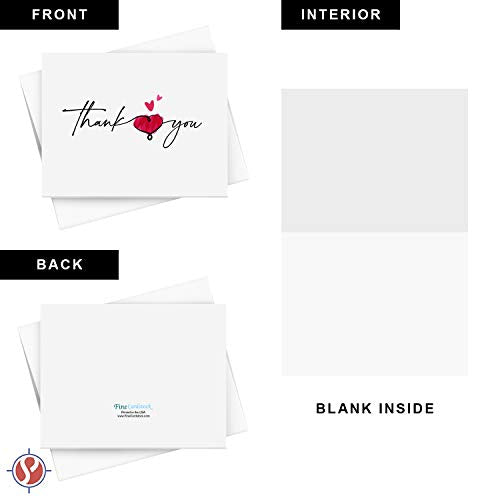 Valentine's Day Thank You Greeting Cards - Premium Quality with Artistic Heart Design - 25 Cards and 25 Envelopes per Pack