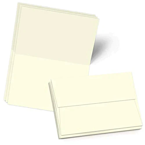 4 x 6" Blank Half Fold Greeting Card Set Smooth Folding Cards with Envelopes - 25 Cards & 25 Envelopes (Cream) FoldCard