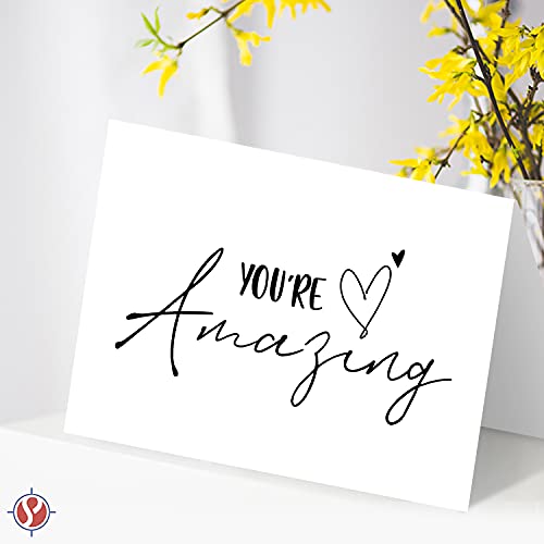 Tarjetas y sobres "You're Amazing" - Elegantes saludos plegables de agradecimiento, aliento y agradecimiento para amigos y familiares - Interior en blanco | 4,25 x 5,5” | 25 por paquete