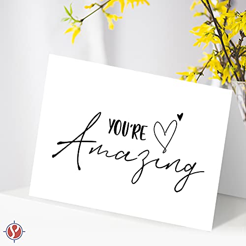 “You’re Amazing” Cards and Envelopes – Elegant Fold Over Greetings of Appreciation, Encouragement and Thanks for Friends and Family – Blank Inside | 4.25 x 5.5” | 25 per Pack