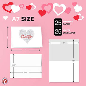 Stylish White Thank You Heart Cards - 25 Pack - Perfect for Showing Appreciation and Gratitude