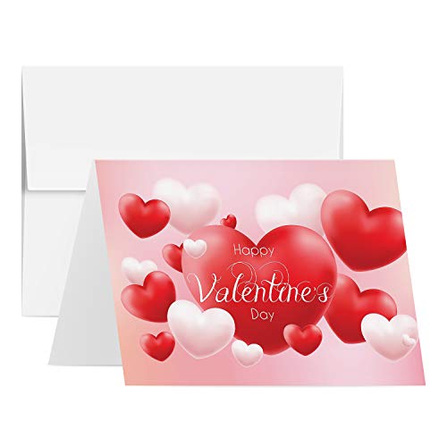 Valentine's Day Greeting Cards - 25 Pack Premium Quality Heart Design and Typography Cards with Envelopes 4.25 x 5.5 (A2 Size)