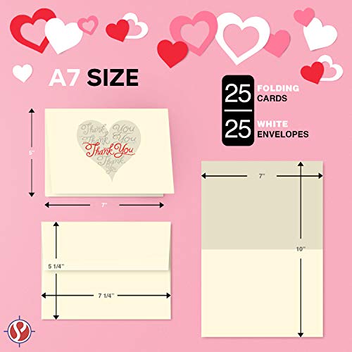 Stylish Cream Thank You Heart Cards - 25 Pack - Perfect for Showing Appreciation and Gratitude