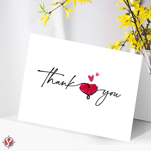 Valentine's Day Thank You Greeting Cards - Premium Quality with Artistic Heart Design - 25 Cards and 25 Envelopes per Pack