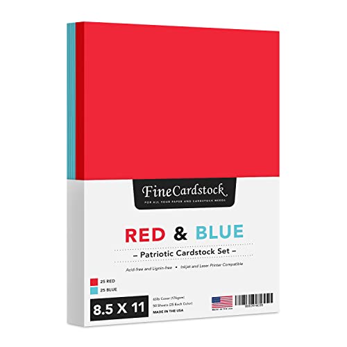 Patriotic Red & Blue Cardstock for Crafts & Invites. 50 Sheets, 8.5x11", 65lb Cover. Perfect for 4th of July & Labor Day.
