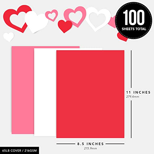 Valentine’s Colored Card Stock Paper - Red, Pink & White 8.5 x 11" Cardstock for Greetings, Gift Tags, Art & Crafts, Invitations & Announcements | 100 Sheets Total