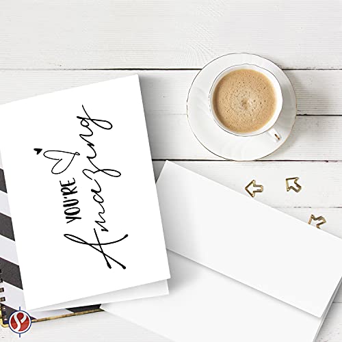 Tarjetas y sobres "You're Amazing" - Elegantes saludos plegables de agradecimiento, aliento y agradecimiento para amigos y familiares - Interior en blanco | 4,25 x 5,5” | 25 por paquete