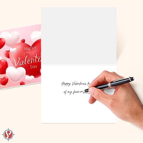 Valentine's Day Greeting Cards - 25 Pack Premium Quality Heart Design and Typography Cards with Envelopes 4.25 x 5.5 (A2 Size)