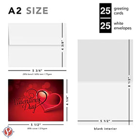 Valentine's Day Cards with Script Heart Design - 25 Pack of Personalized Love Greetings