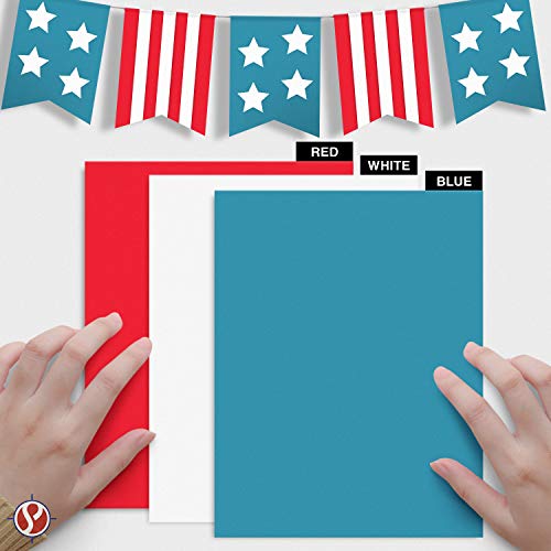 Papel de cartulina de color patriótico | 8.5x11" | 4 de julio, Día del Trabajo, Artes y manualidades | 100 hojas