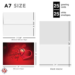 Valentine's Day Cards with Script Heart Design - 25 Pack of Personalized Love Greetings