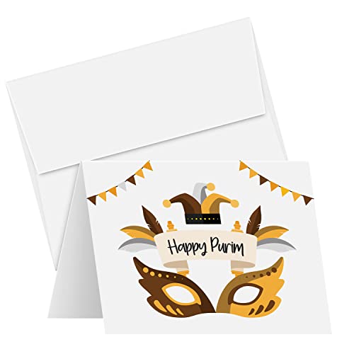 Elegantes tarjetas de felicitación doradas y marrones de Purim