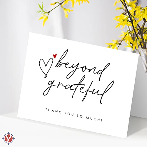 Beyond Grateful Thank You So Much Cards w/ Small Red Heart, Elegant and Premium Thank You Cards for All Occasions 25 par pack