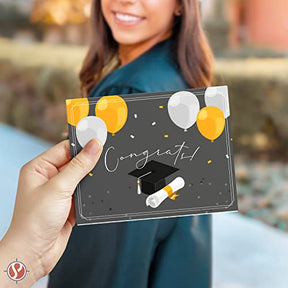 Elegantes tarjetas de graduación de felicitaciones en negro y dorado, paquete de 25