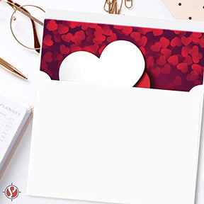 Happy Valentine’s Day Greeting Cards and Envelopes, Beautiful and Romantic Love Red Hearts Greetings for Husband, Wife, Boyfriend, or Girlfriend | 4.25 x 5.5” (A2 Size) | 25 per Pack