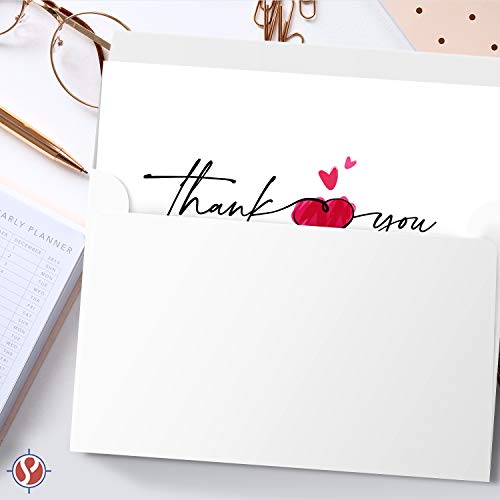 Valentine's Day Thank You Greeting Cards - Premium Quality with Artistic Heart Design - 25 Cards and 25 Envelopes per Pack