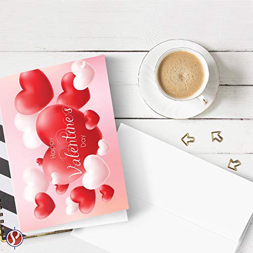 Valentine's Day Greeting Cards - 25 Pack Premium Quality Heart Design and Typography Cards with Envelopes 4.25 x 5.5 (A2 Size)