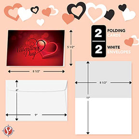 Jumbo Happy Valentine’s Day Cards and Envelopes, Beautiful and Romantic Love Greetings for Husband, Wife, Boyfriend, or Girlfriend | 8.5 x 5.5” (When Folded) | 2 Per Pack (Script Heart)