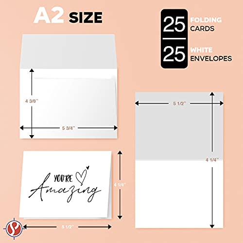 “You’re Amazing” Cards and Envelopes – Elegant Fold Over Greetings of Appreciation, Encouragement and Thanks for Friends and Family – Blank Inside | 4.25 x 5.5” | 25 per Pack