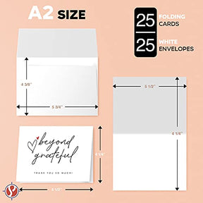 Beyond Grateful Thank You So Much Cards w/ Small Red Heart, Elegant and Premium Thank You Cards for All Occasions 25 par pack