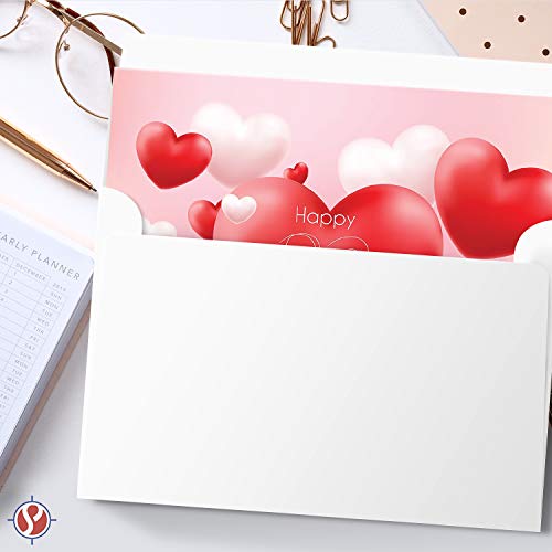 Valentine's Day Greeting Cards - 25 Pack Premium Quality Heart Design and Typography Cards with Envelopes 4.25 x 5.5 (A2 Size)