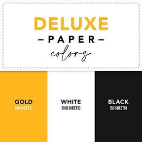 Black, Gold and White 8.5 x 11" Colored Paper Sheets Bulk Set - 200 Sheets Total