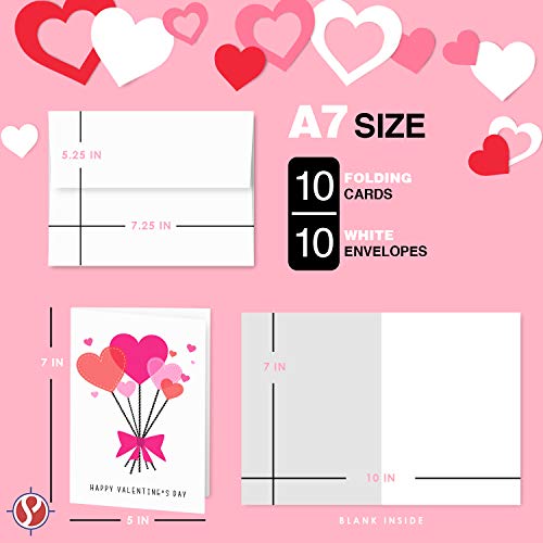 Cute and Romantic Love Heart Greeting Thank You Cards for Valentine's Day - Perfect for Husbands, Wives, Boyfriends, and Girlfriends - 10 Cards & 10 Envelopes (5x7 inches A7 size)