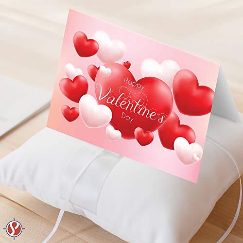 Valentine's Day Greeting Cards - 25 Pack Premium Quality Heart Design and Typography Cards with Envelopes 4.25 x 5.5 (A2 Size)