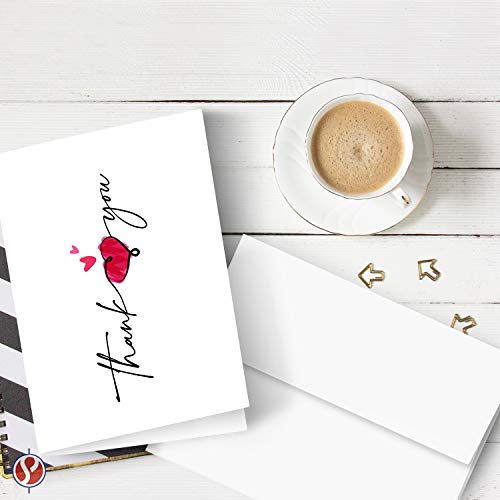 Valentine's Day Thank You Greeting Cards - Premium Quality with Artistic Heart Design - 25 Cards and 25 Envelopes per Pack