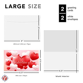 Jumbo Valentine's Day Card & Envelope Set (8.5x11 inches, Folded: 5.5x8.5 inches, Scored for Easy Folding, 2 per Pack)