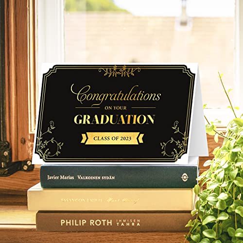 Tarjeta de felicitación de graduación elegante y clásica: felicitaciones por su graduación, clase de 2023