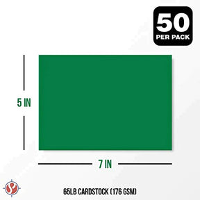 5x7” Holiday Green Flat Note Cards, 65lb (176gsm) | 50 Per Pack FoldCard