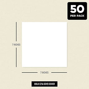 7” x 7” Square Cardstock | 80lb Cover White Thick Card Stock Paper – Smooth Finish | Great for Arts and Crafts, Photos, Wedding Invitations, Flash Cards, Business Cards | 50 per Pack FoldCard