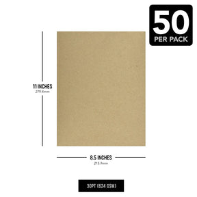 8.5 x 11 Chipboard Medium Weight 30Pt (Point) Cardboard Scrapbook Sheets | Brown Kraft Boards | 50 Sheets per Pack FoldCard