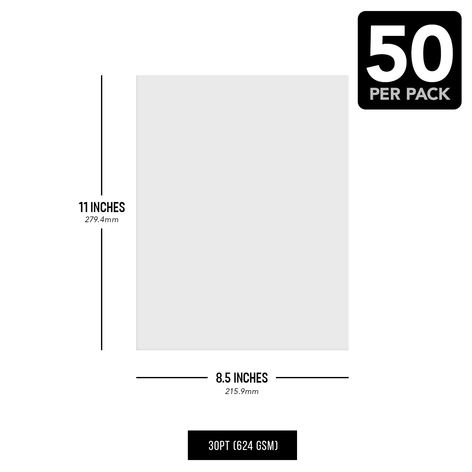 H&S Paper 8 1/2 x 11 Inches Cardboard | 30pt (624 Gsm) Chipboard Sheets | 50 Chipboards per Pack. (White)