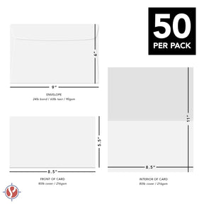 80lb White Half-Fold Greeting Cards w/ Envelopes | Cards Size 5.5" x 8.5" When Folded - Booklet Envelope Size 6" x 9" | 50 per Pack FoldCard