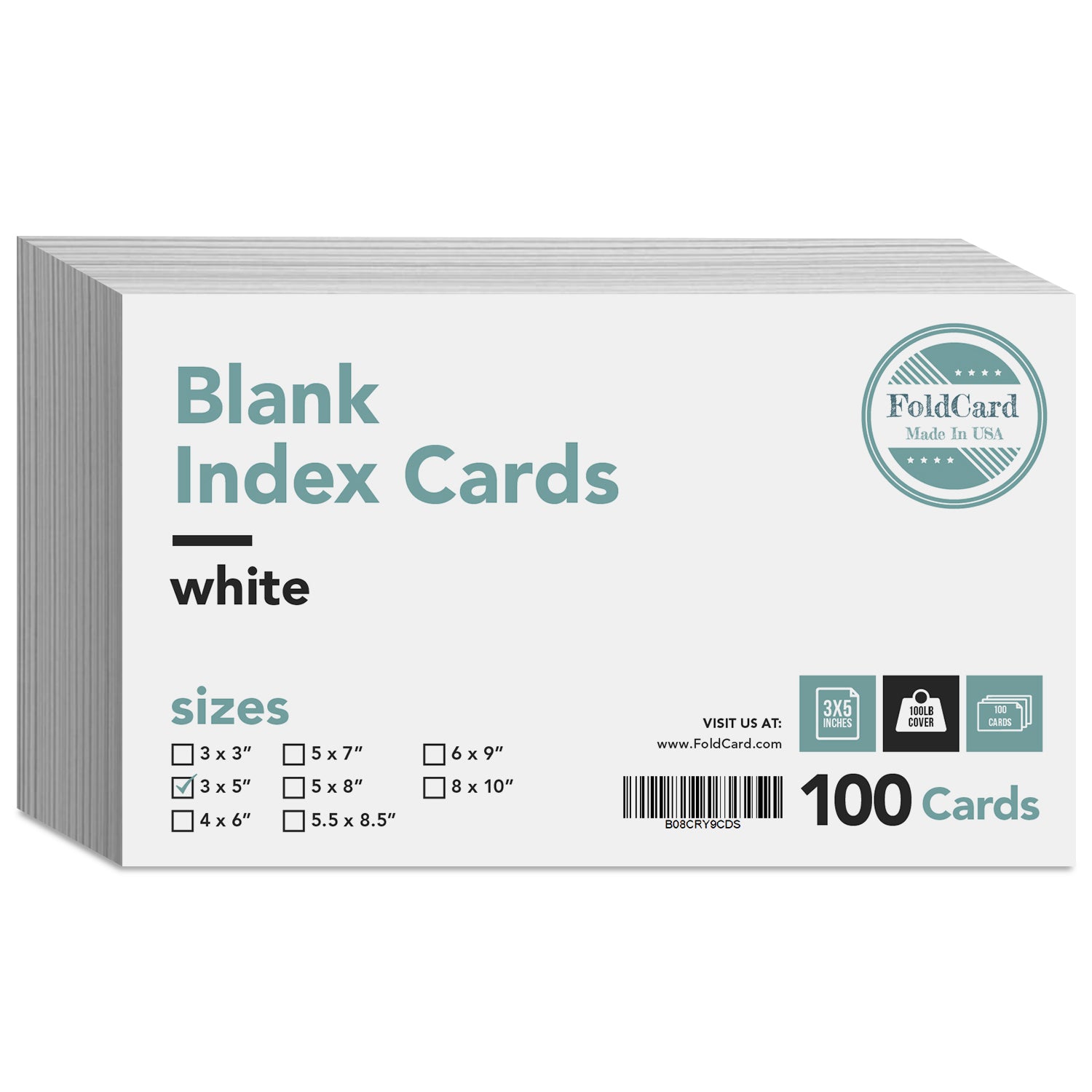 Tarjetas de índice gruesas en blanco | Cubierta blanca de 100 lb (14 pt.) Cartulina | 100 por paquete | 3" x 5"