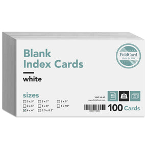 Thick Blank Index Cards | White 100lb Cover (14 pt.) Cardstock | 100 per Pack | 4" x 6"