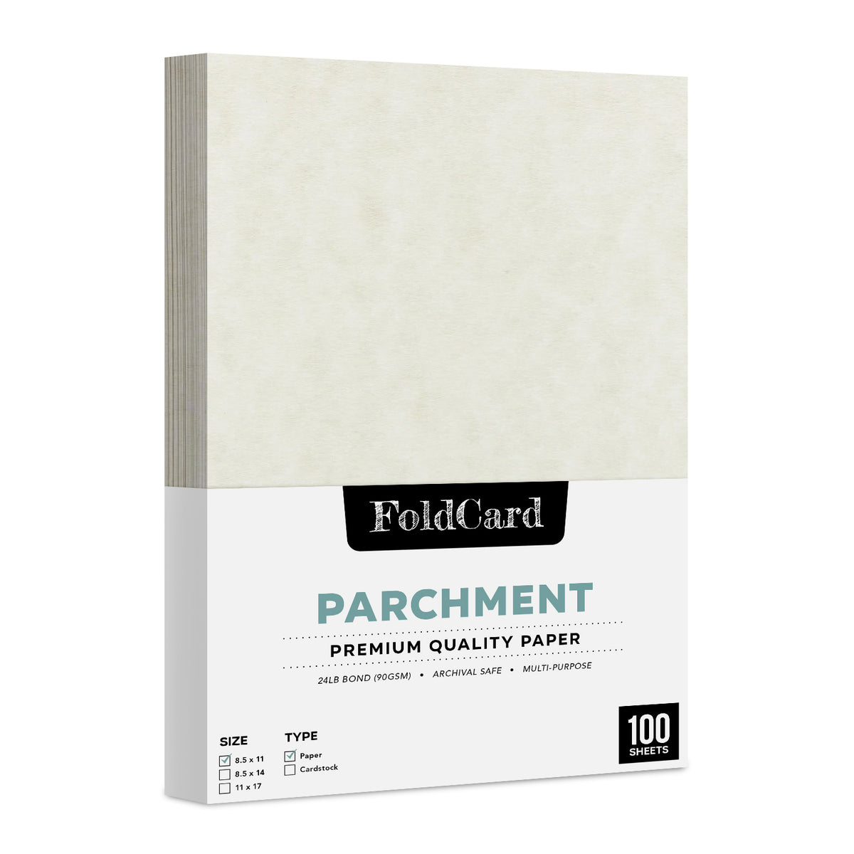 8.5 x 11 Papel Pergamino 24lb Texto 90gsm 100 Hojas