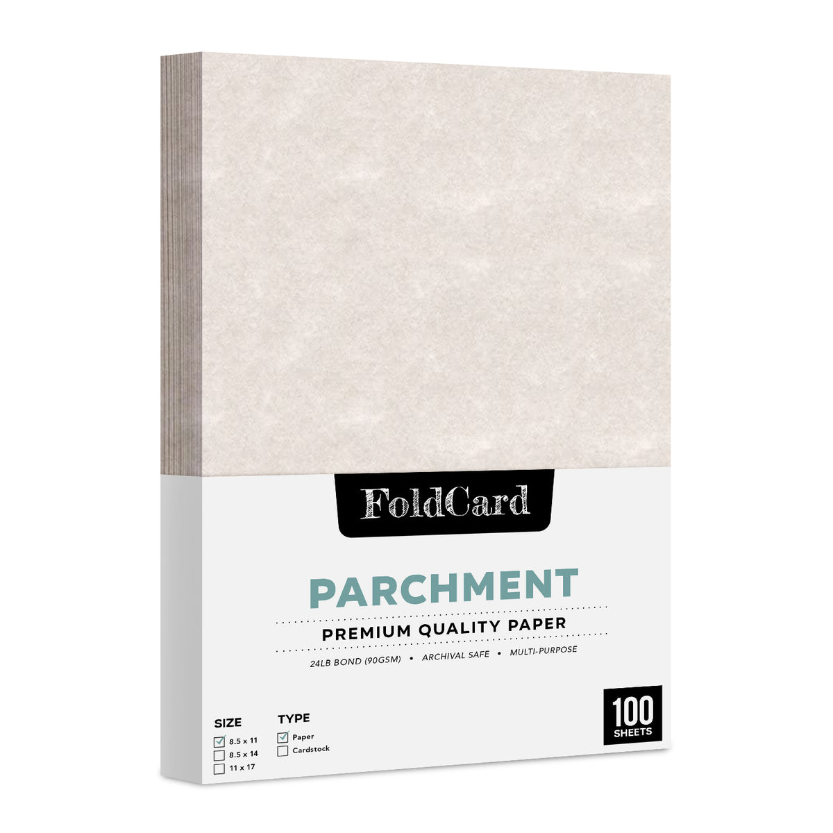 8.5 x 11 Papel Pergamino 24lb Texto 90gsm 100 Hojas