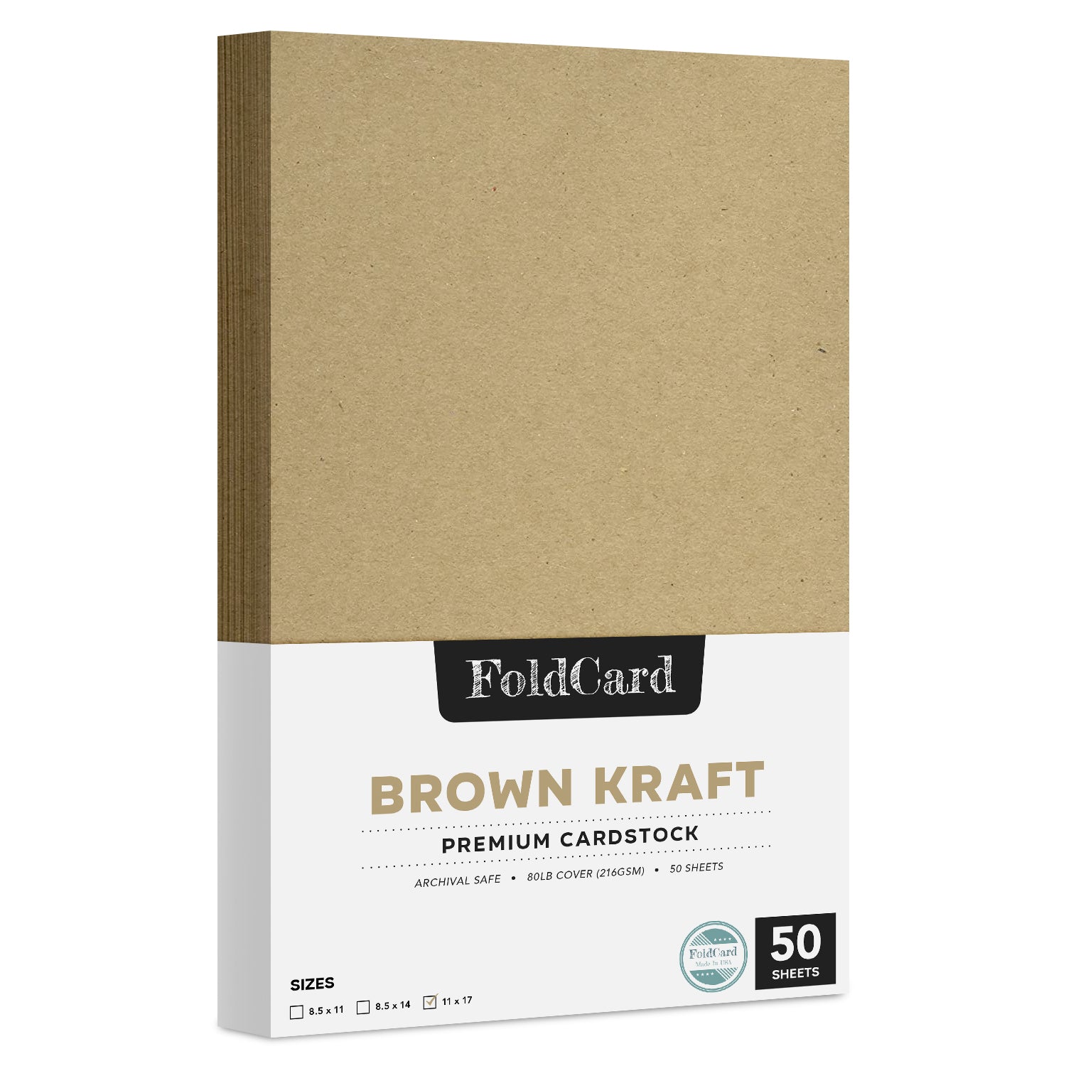 Papel cartulina Kraft marrón, 80 lb (216 g/m²) Cubierta Paquete de 50 hojas