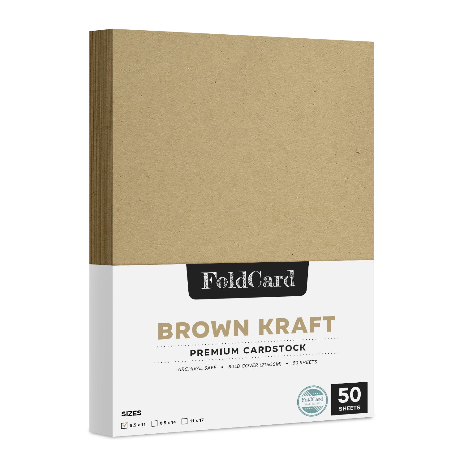 Papel cartulina Kraft marrón, 80 lb (216 g/m²) Cubierta Paquete de 50 hojas