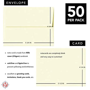 A2 Blank Cream / Natural / Off-White Blank Flat Note Cards with Envelopes | 4.25 x 5.5 inches | Heavyweight 80lb Cover (216gsm) Card Stock | 50 per Pack FoldCard